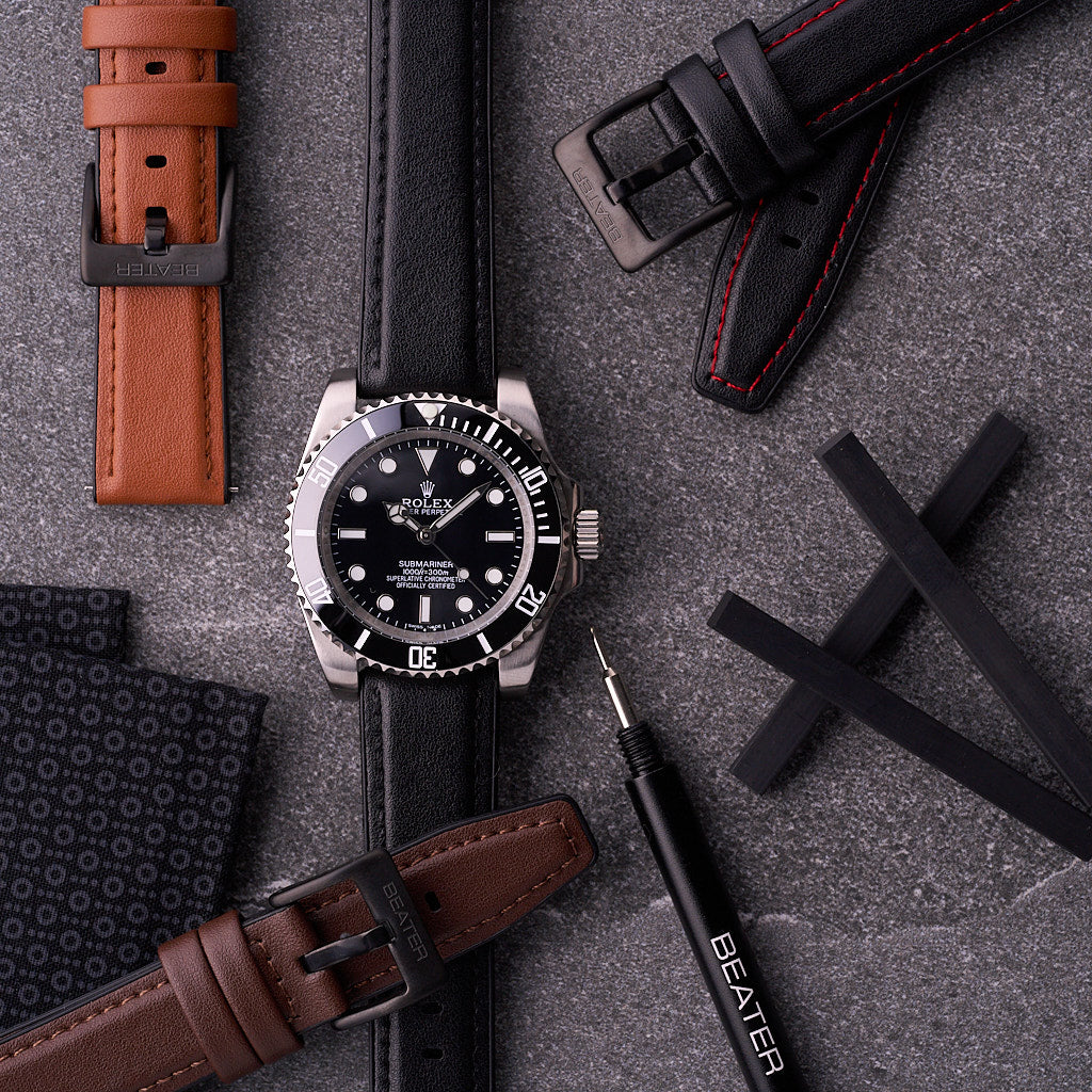The Lannister - Leather & Rubber Watch Strap Black