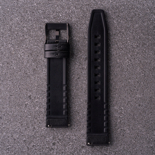 The Lannister - Leather & Rubber Watch Strap Black