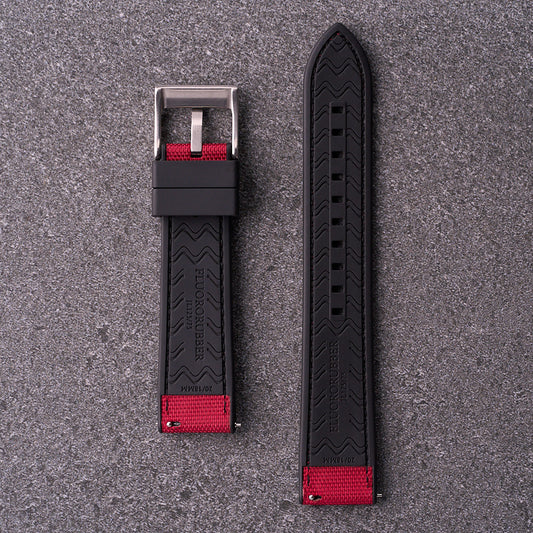 The Aston - Sailcloth & FKM Rubber Watch Strap Red