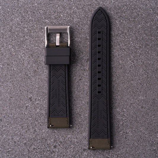The Aston - Sailcloth & FKM Rubber Watch Strap Army Green