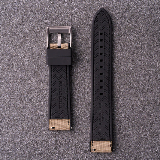 The Aston - Sailcloth & FKM Rubber Watch Strap Khaki
