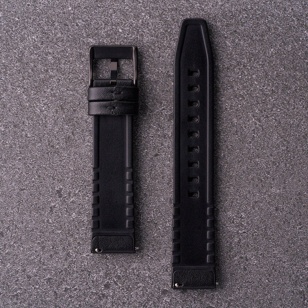 The Lannister - Leather & Rubber Watch Strap Black