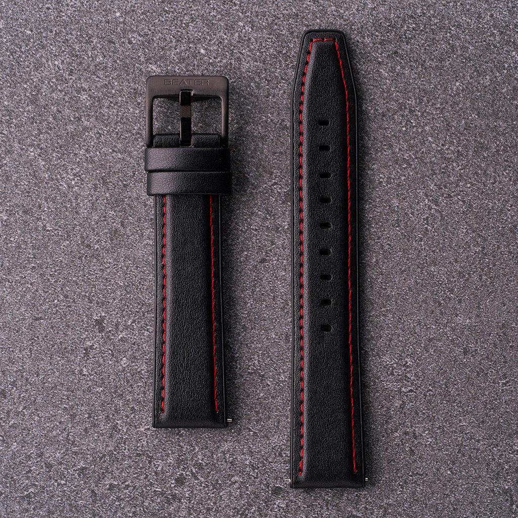 The Lannister - Leather & Rubber Watch Strap Red & Black