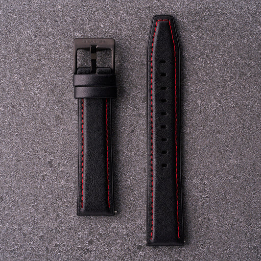 The Lannister - Leather & Rubber Watch Strap Red & Black