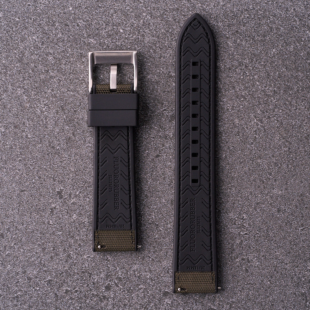 The Aston - Sailcloth & FKM Rubber Watch Strap Army Green