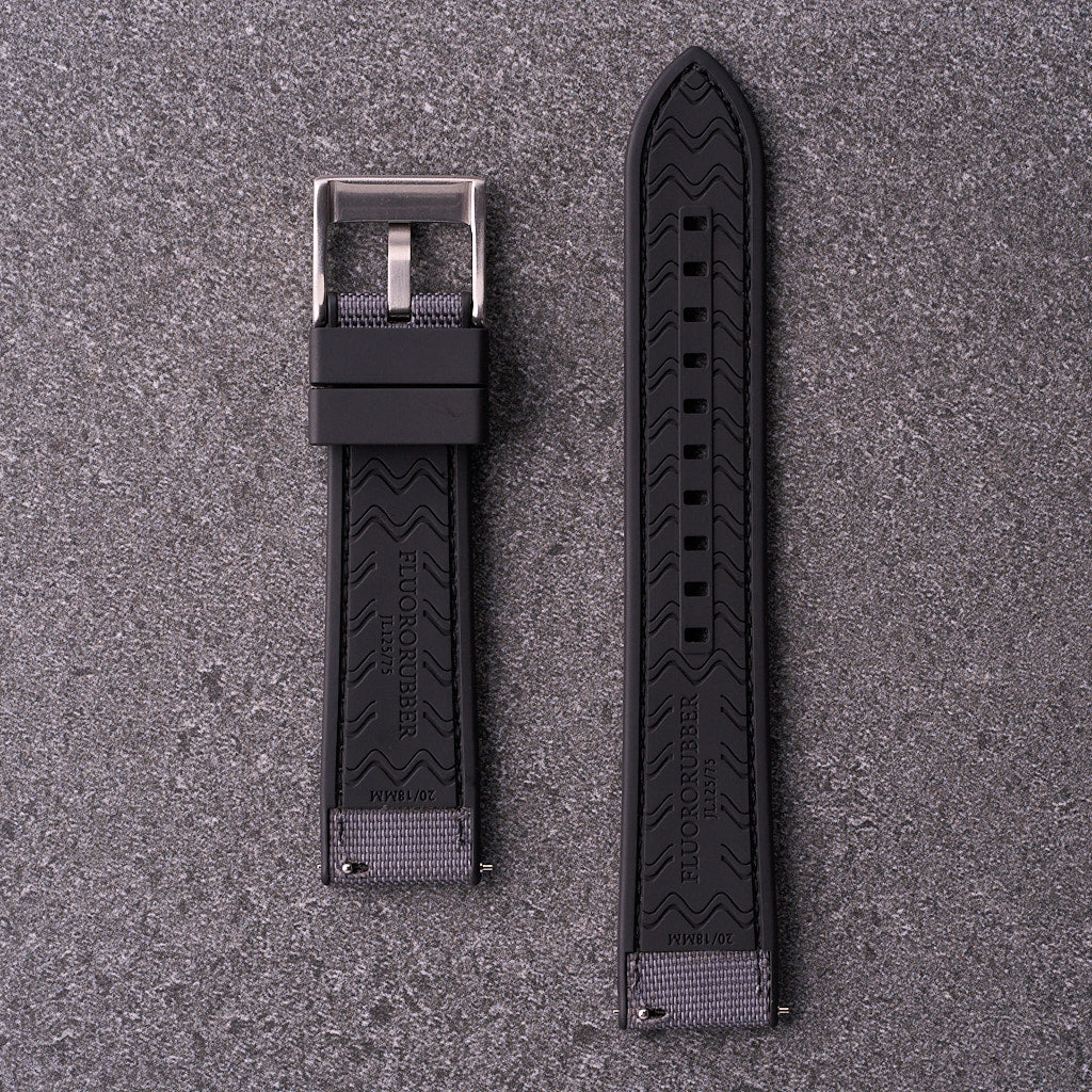 The Aston - Sailcloth & FKM Rubber Watch Strap Grey