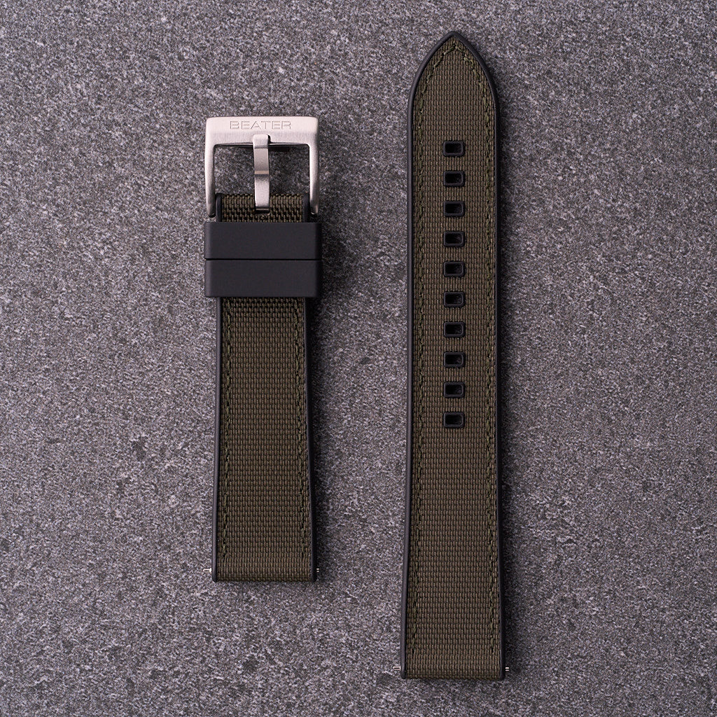 The Aston - Sailcloth & FKM Rubber Watch Strap Army Green