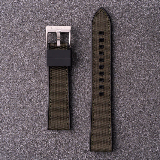 The Aston - Sailcloth & FKM Rubber Watch Strap Army Green