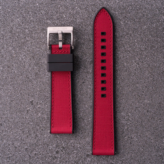 The Aston - Sailcloth & FKM Rubber Watch Strap Red