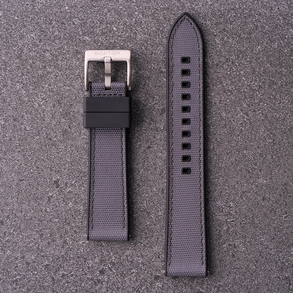 The Aston - Sailcloth & FKM Rubber Watch Strap Grey