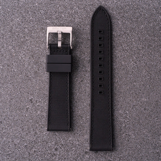 The Aston - Sailcloth & FKM Rubber Watch Strap Black