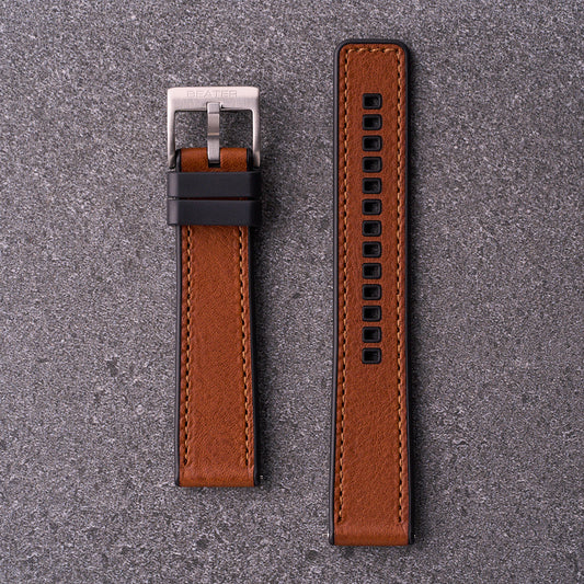 The Tailor - Leather & FKM Rubber Watch Strap Light Brown