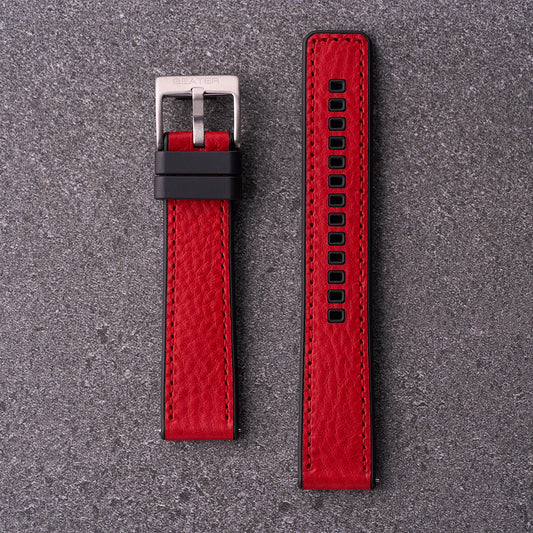 The Tailor - Leather & FKM Rubber Watch Strap Red