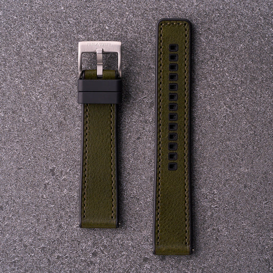 The Tailor - Leather & FKM Rubber Watch Strap Army Green