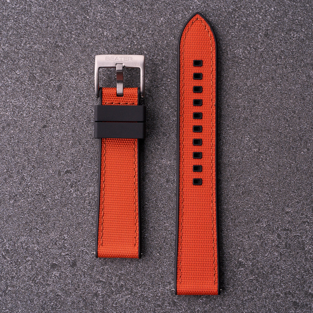 The Aston - Sailcloth & FKM Rubber Watch Strap Orange