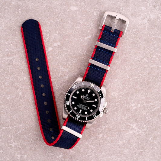 The Sentinel - Navy Blue with Red Edge NATO Strap