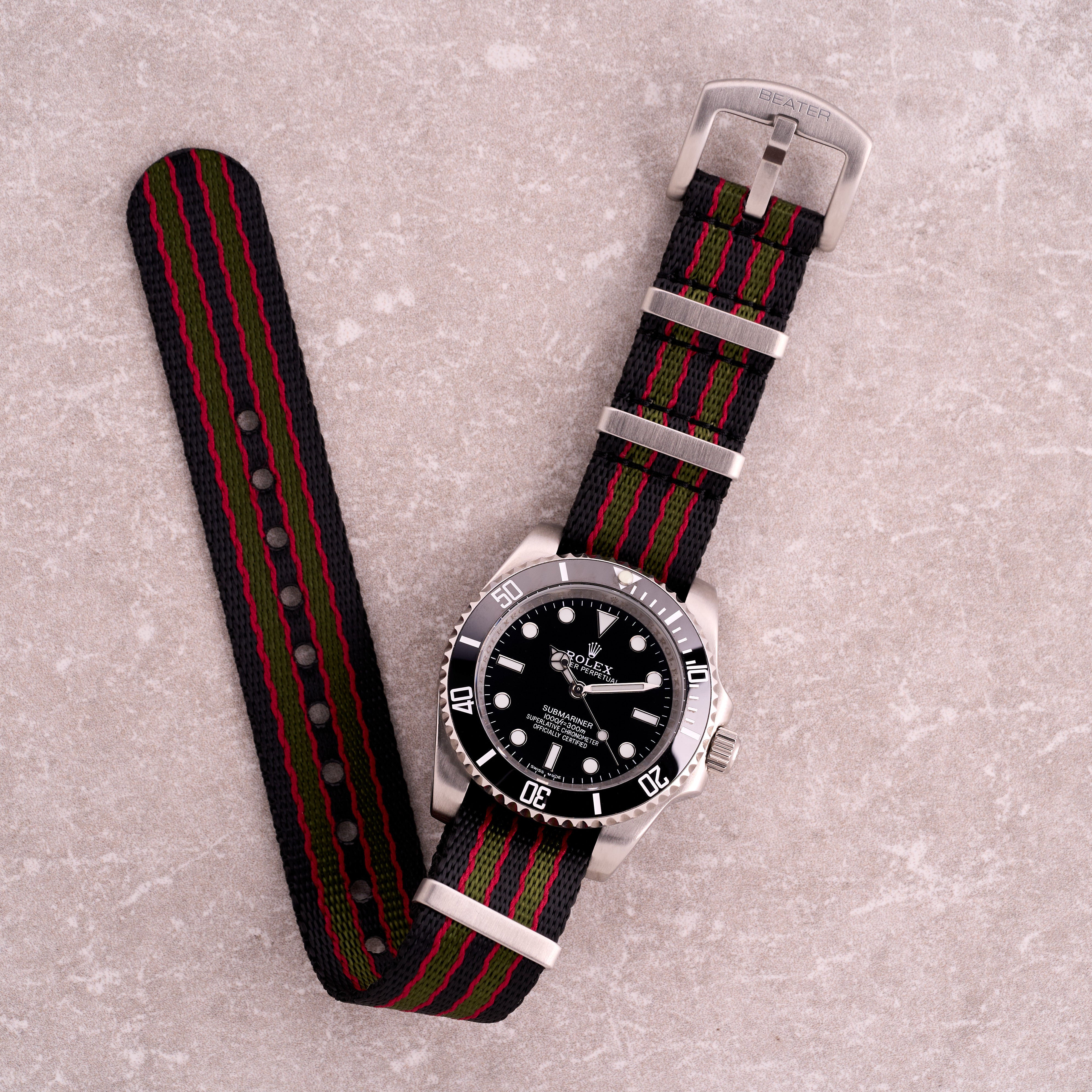 The Sentinel - 007 Black, Green & Red Stripe NATO Strap
