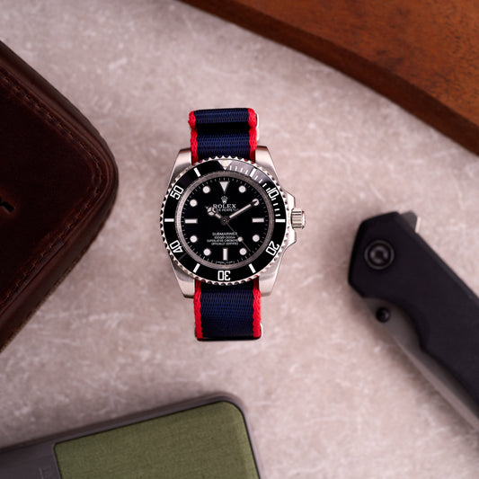 The Sentinel - Navy Blue with Red Edge NATO Strap