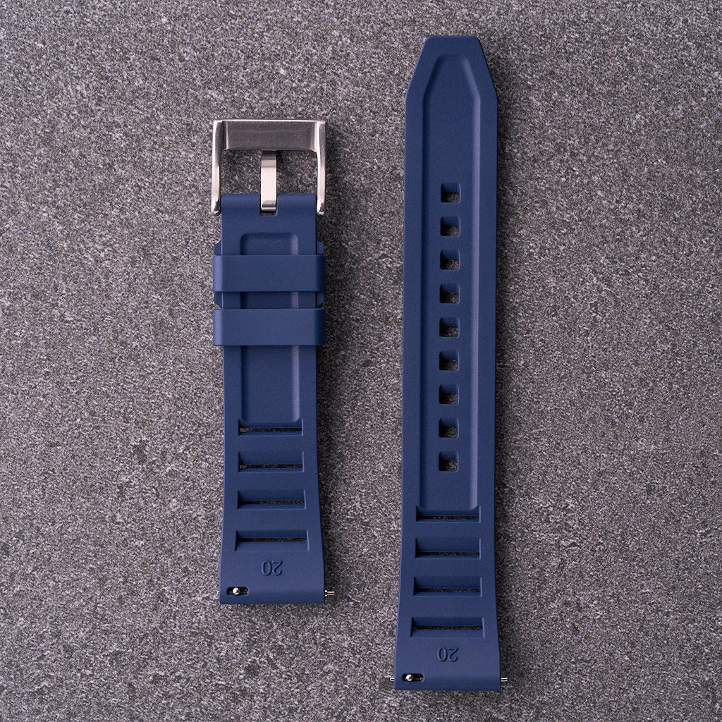 Navy blue Bastion rubber strap underside - FKM material texture detail
