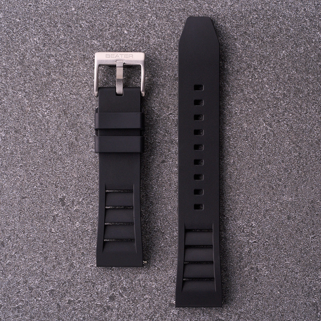 Black The Bastion FKM rubber watch strap 20mm 22mm and 24mm, waterproof replacement watch band for standard and smartwatches.