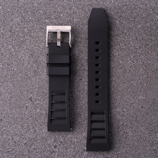 Black The Bastion FKM rubber watch strap 20mm 22mm and 24mm, waterproof replacement watch band for standard and smartwatches.