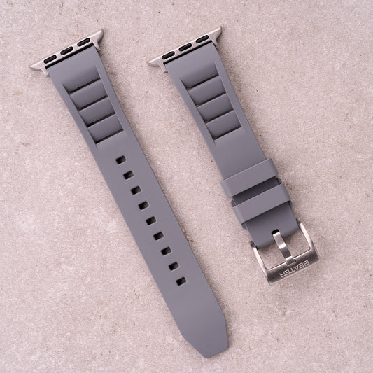 The Bastion FKM rubber Apple Watch band in Grey, front view showing the full strap and buckle