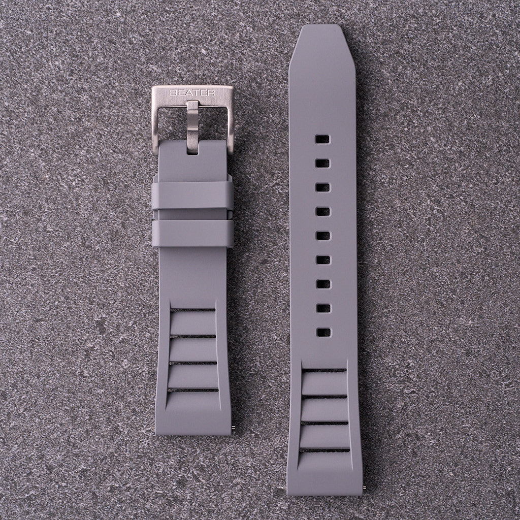 Grey The Bastion FKM rubber watch strap 20mm 22mm and 24mm, dust-resistant waterproof replacement band for modern watches.