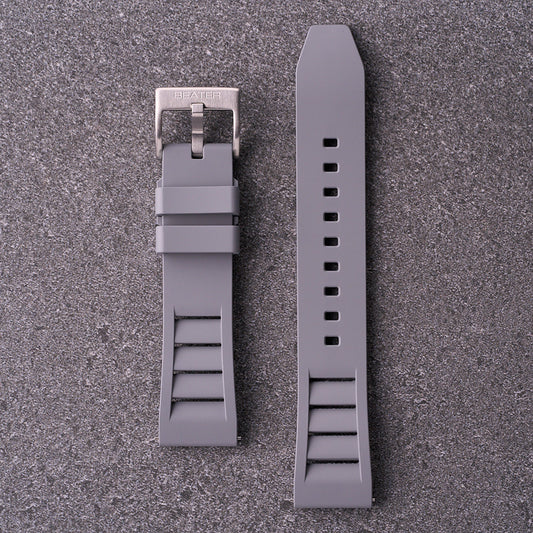 Grey The Bastion FKM rubber watch strap 20mm 22mm and 24mm, dust-resistant waterproof replacement band for modern watches.