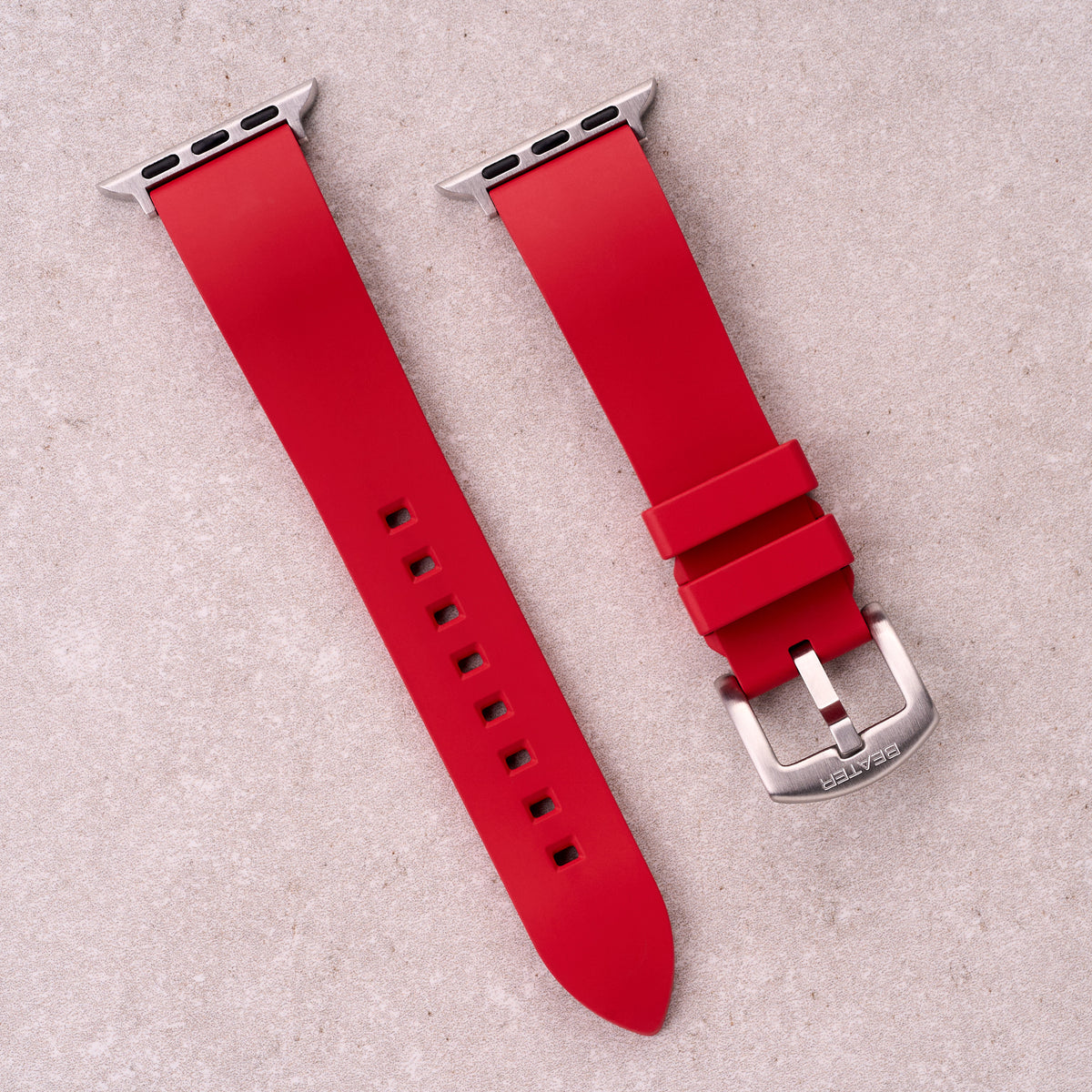 The Callaway FKM rubber Apple Watch band in Red, front view showing the full strap and buckle