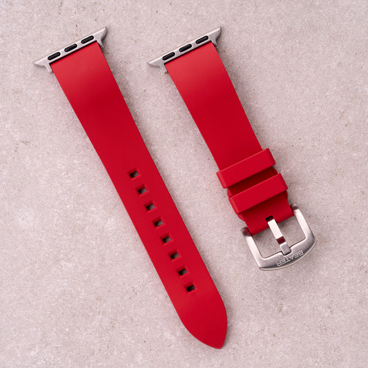 The Callaway FKM rubber Apple Watch band in Red, front view showing the full strap and buckle