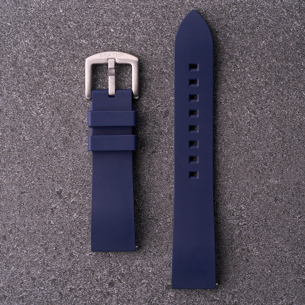 Navy blue The Callaway FKM rubber watch strap in 18mm 20mm 22mm and 24mm, comfortable waterproof band for everyday wear and fitness watches.
