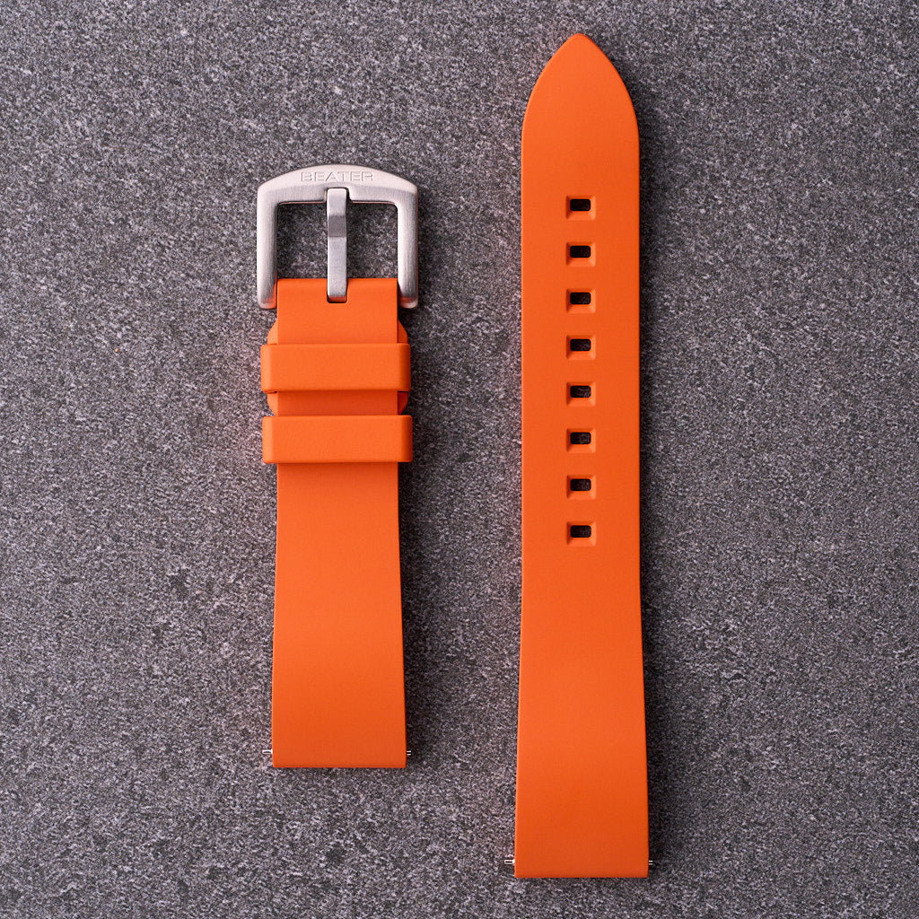 Orange The Callaway FKM rubber watch strap 18mm 20mm 22mm and 24mm, bright waterproof band for dive-inspired and sport watches.