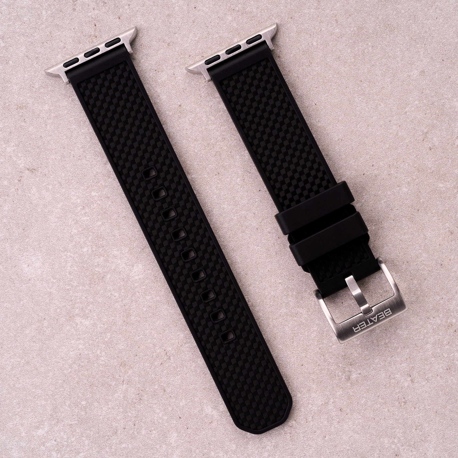 The Gatton FKM rubber Apple Watch band in Black, front view showing the full strap and buckle