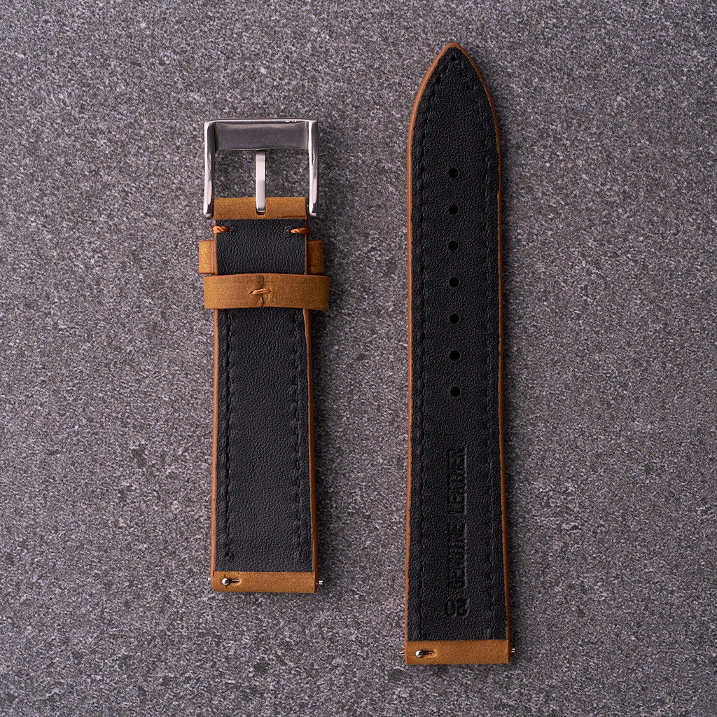 Back of The Harrington light brown leather strap showing smooth lining and gentle padding for comfortable all-day wear.