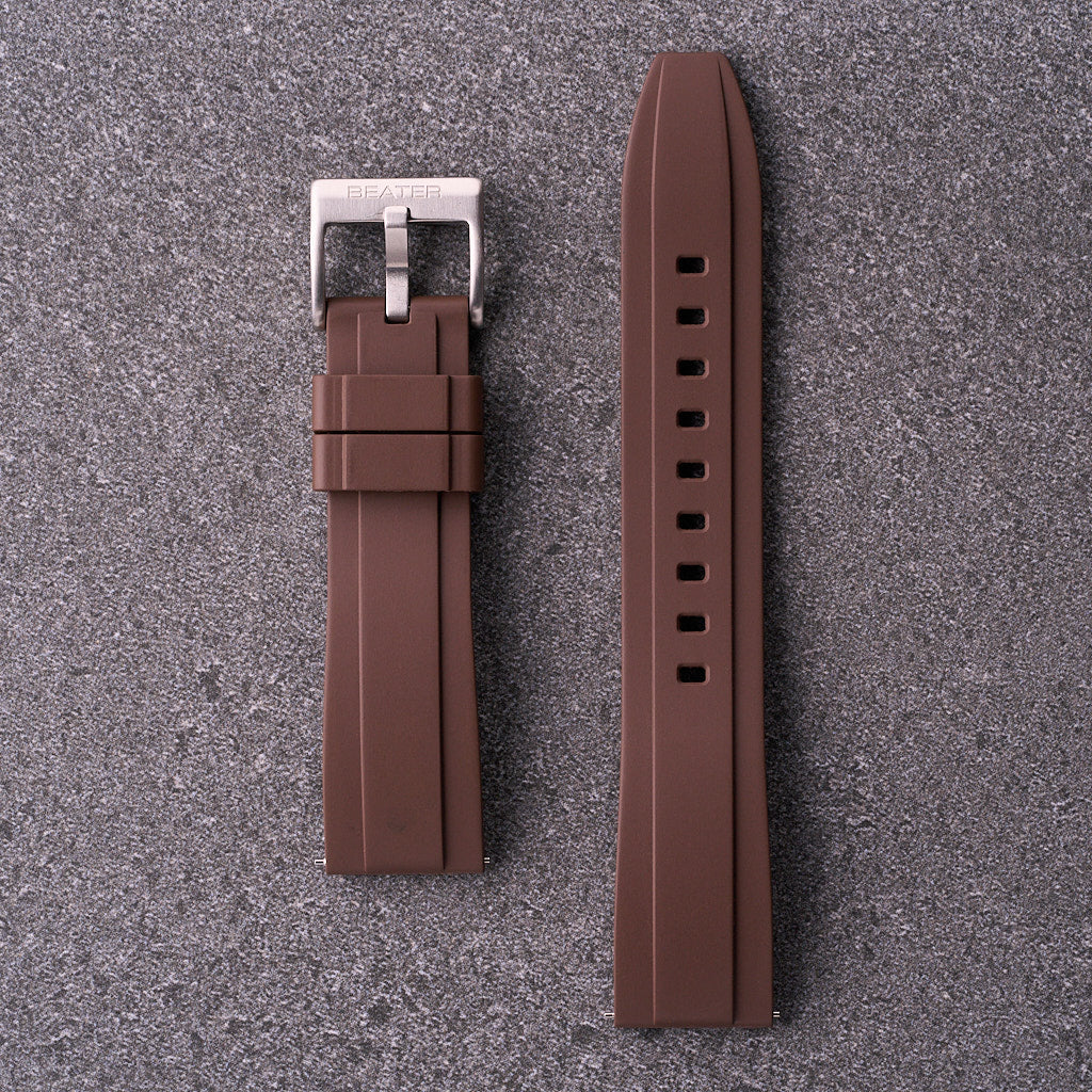 The Specter brown FKM rubber watch strap in 18mm 20mm 22mm and 24mm, warm-toned band for everyday watches.