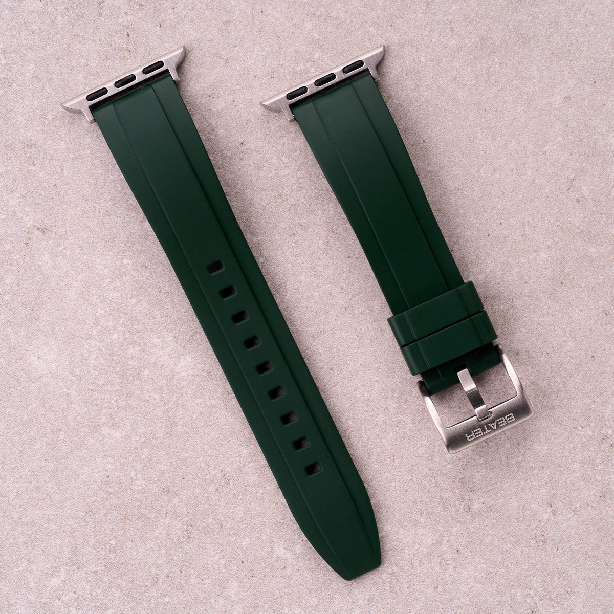 The Specter FKM rubber Apple Watch band in Forest Green, front view showing the full strap and buckle