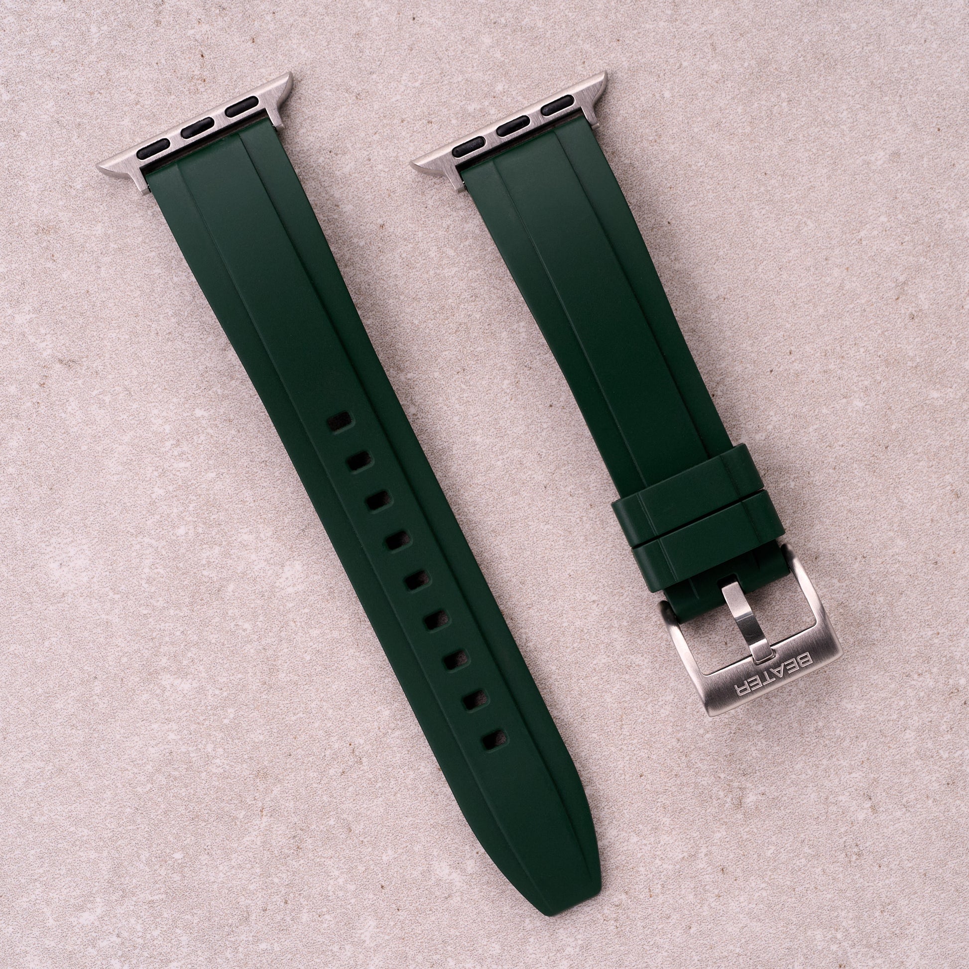 The Specter FKM rubber Apple Watch band in Forest Green, front view showing the full strap and buckle