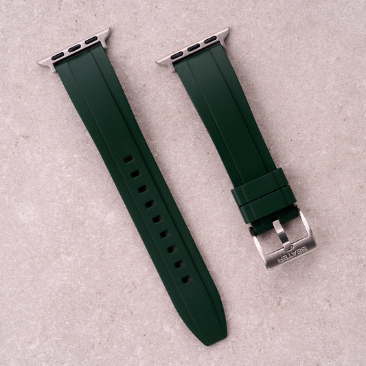The Specter FKM rubber Apple Watch band in Forest Green, front view showing the full strap and buckle