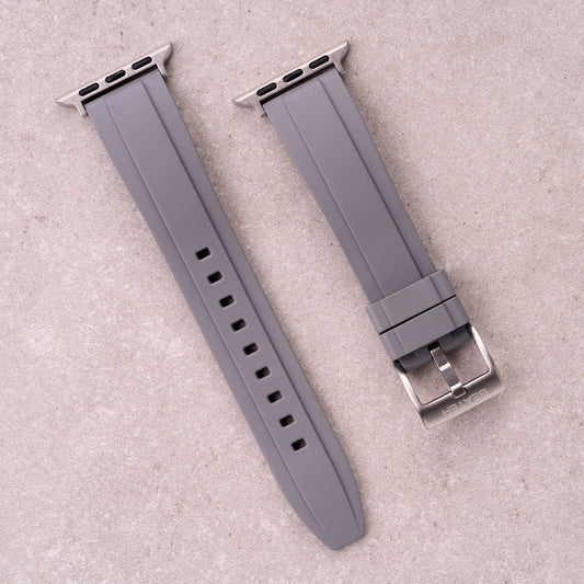 The Specter FKM rubber Apple Watch band in Grey, front view showing the full strap and buckle