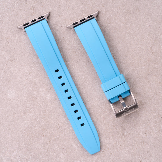 The Specter FKM rubber Apple Watch band in Light Blue, front view showing the full strap and buckle