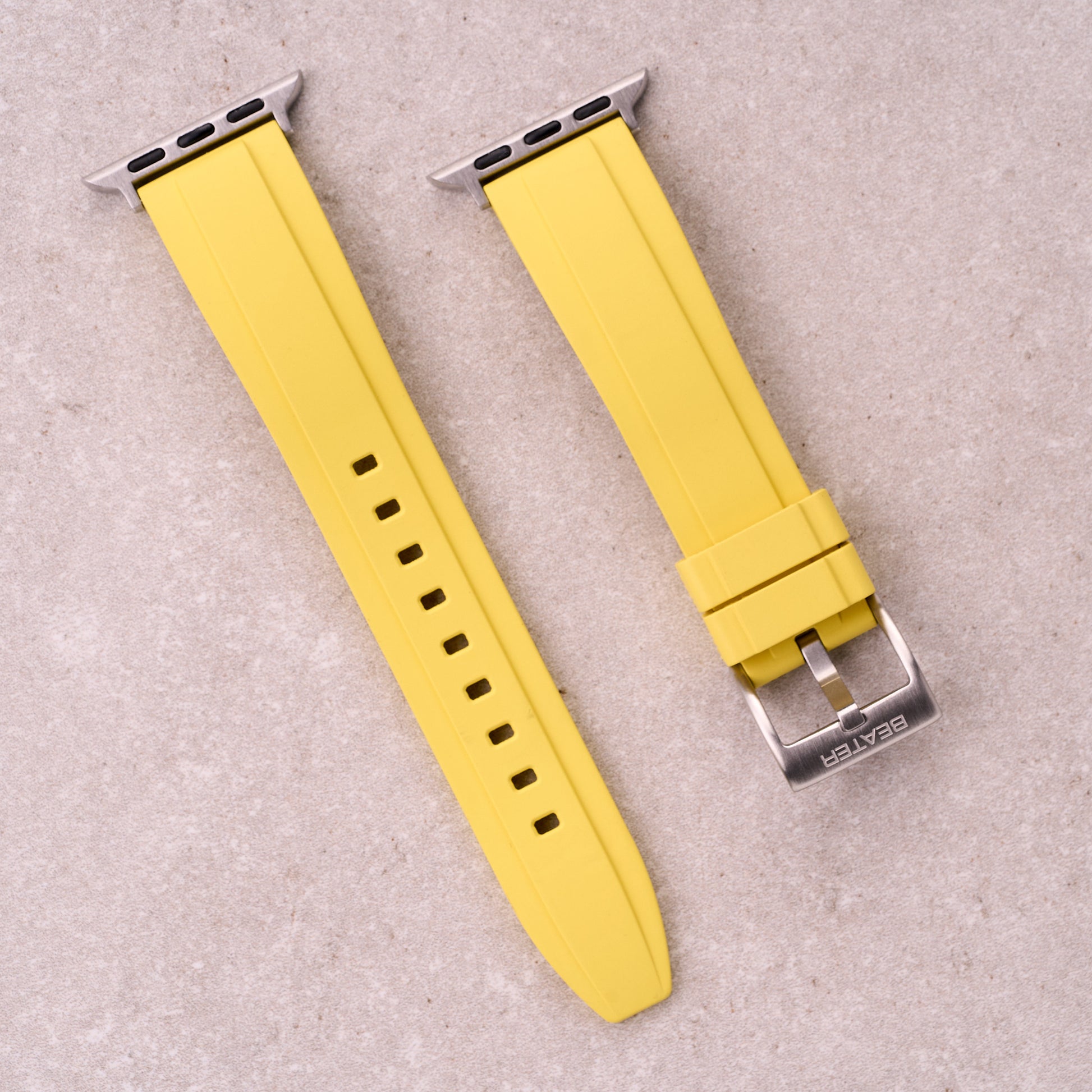 The Specter FKM rubber Apple Watch band in Yellow, front view showing the full strap and buckle