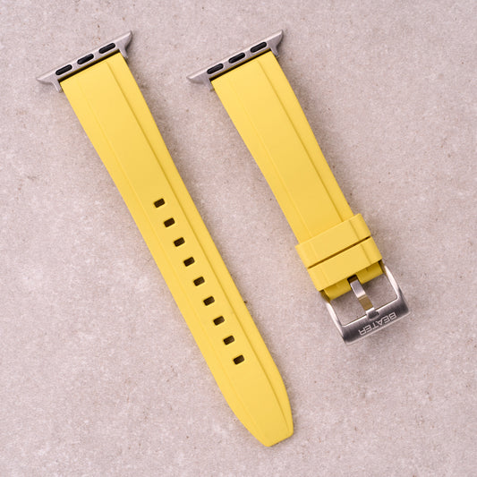 The Specter FKM rubber Apple Watch band in Yellow, front view showing the full strap and buckle