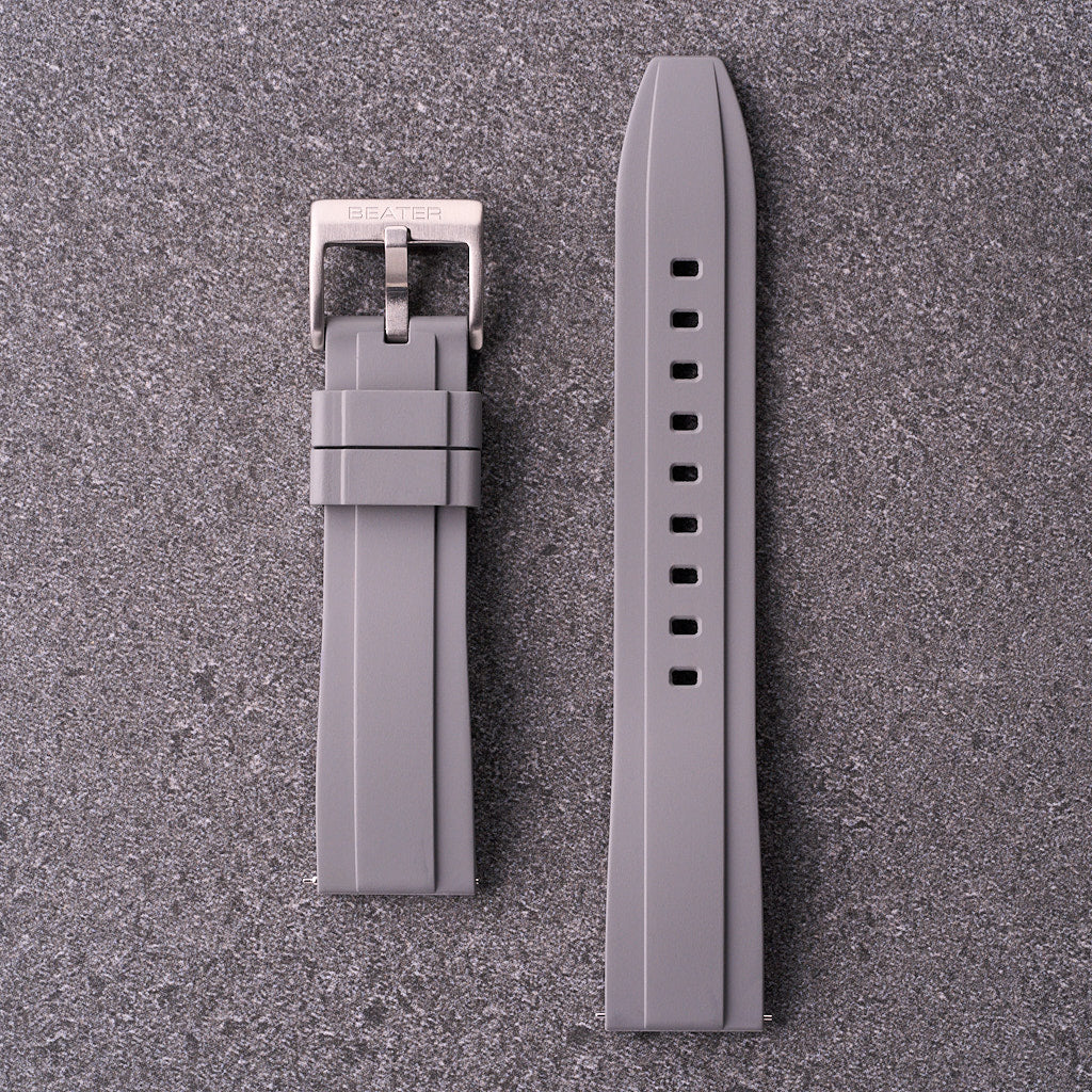 The Specter grey FKM rubber watch strap in 18mm 20mm 22mm and 24mm, understated waterproof band for modern watches.