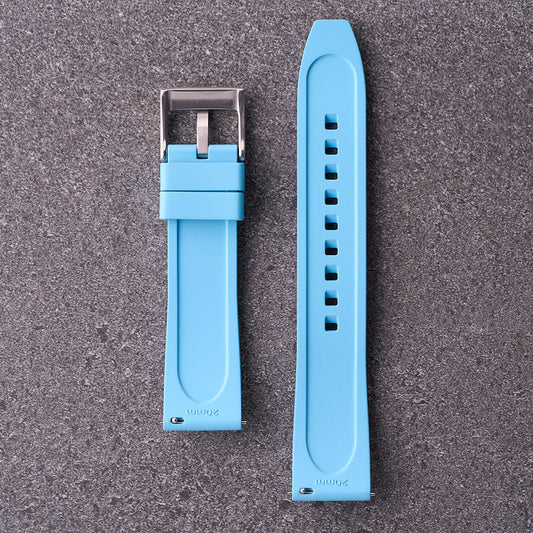 Underside of The Specter light blue strap showing smooth rubber lining and sizing holes.