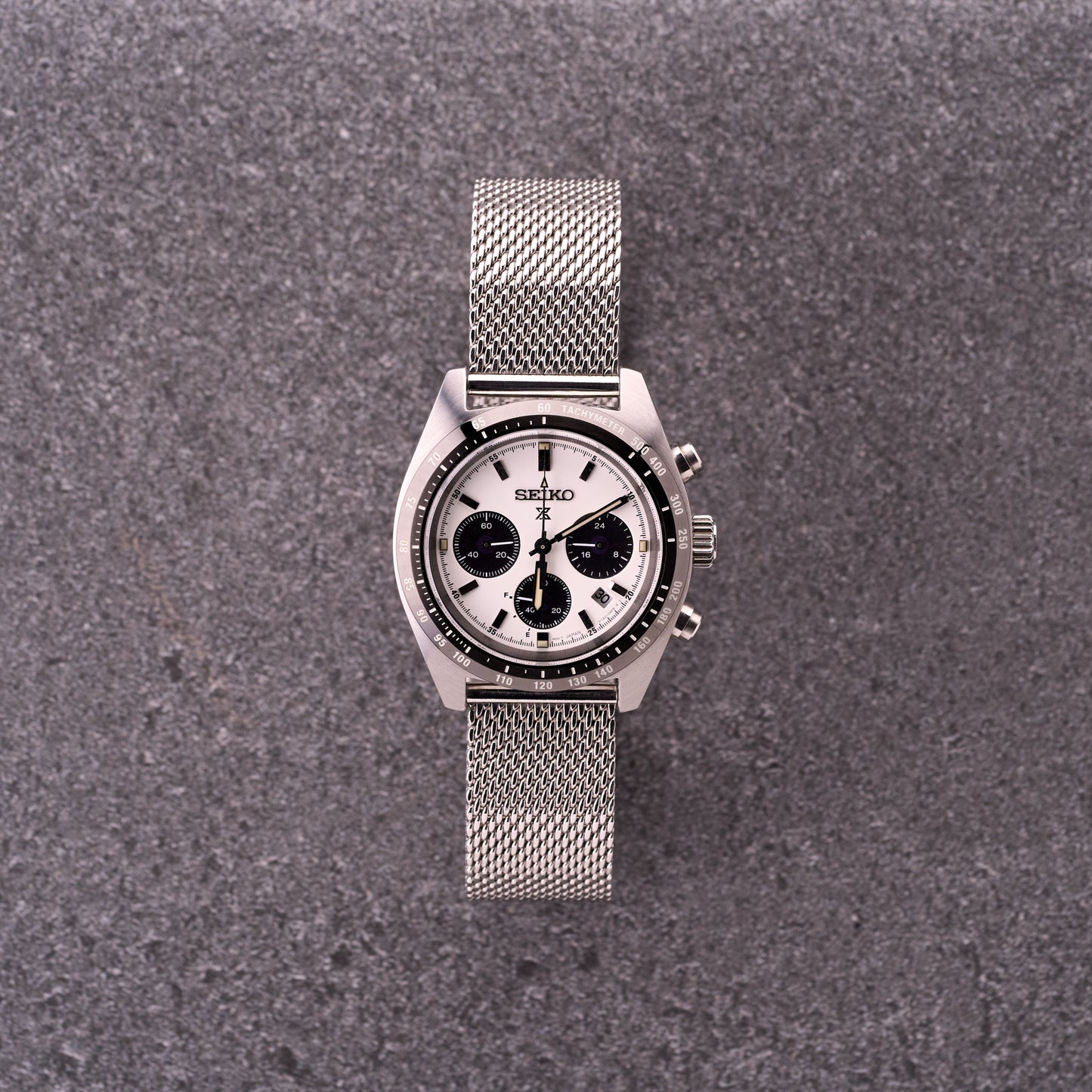 Silver chronograph on The Sterling silver mesh stainless steel watch bracelet, fine Milanese mesh strap for classic watches.